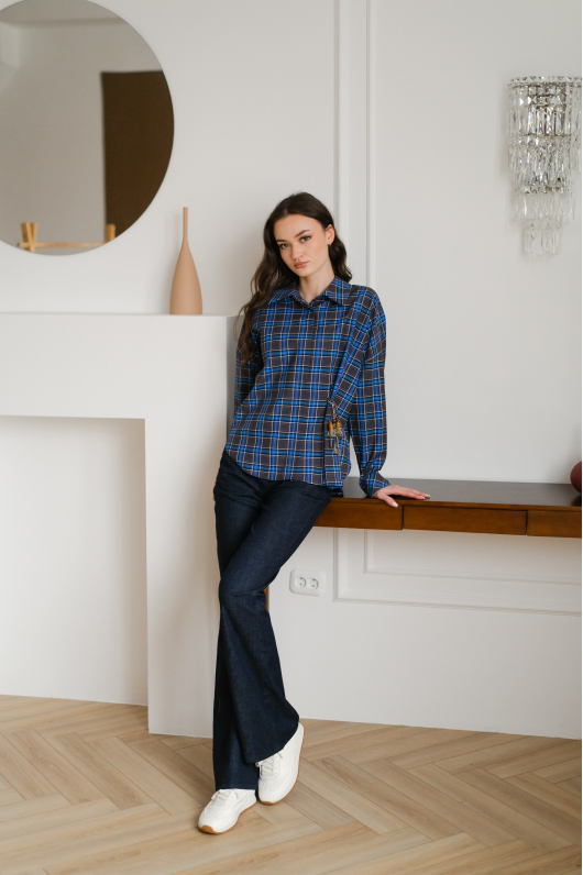 Рубашка в клетку в глубоком синем оттенке